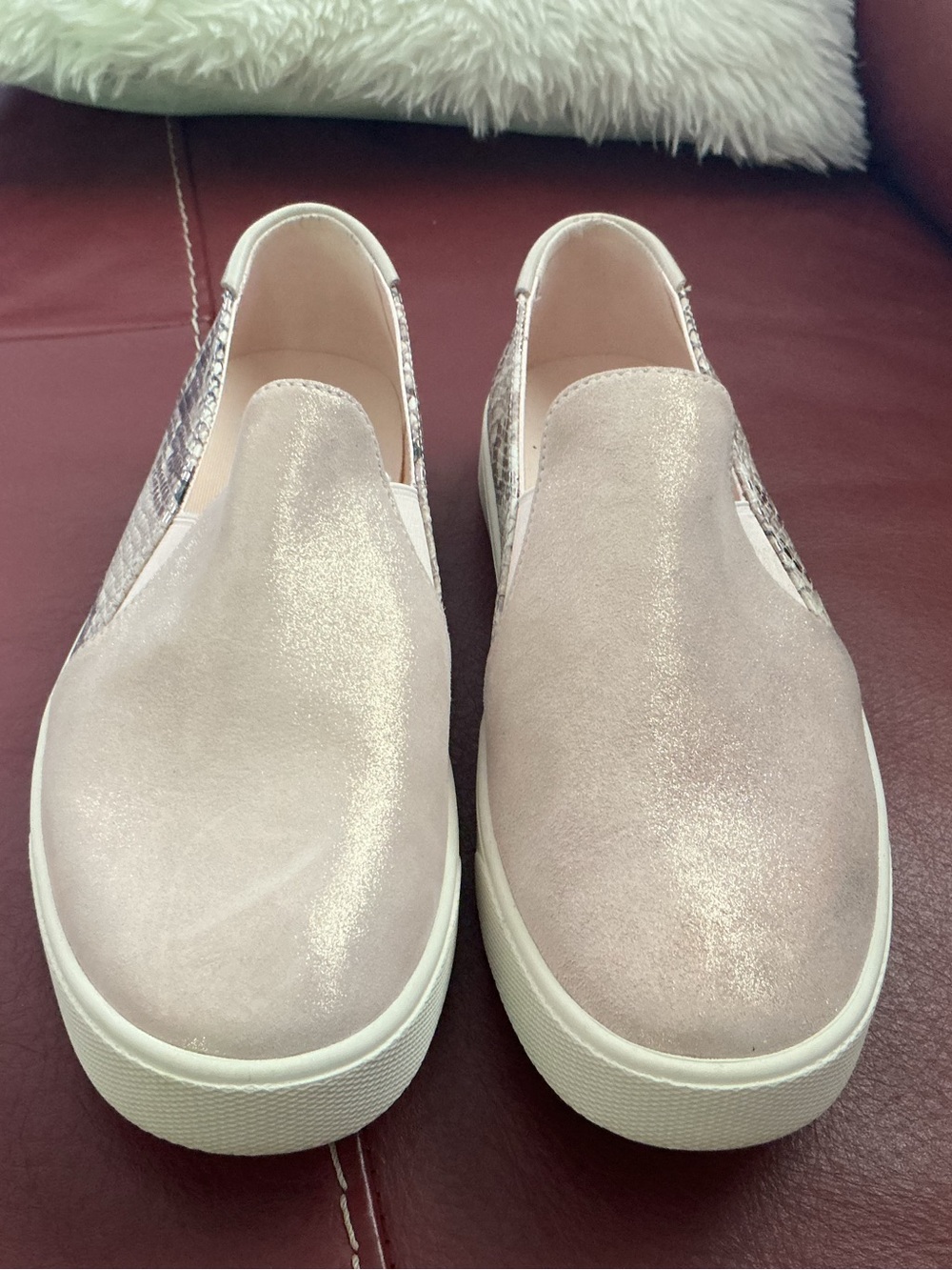 Womens Cole Haan loafer in light shimmer pink and snake design